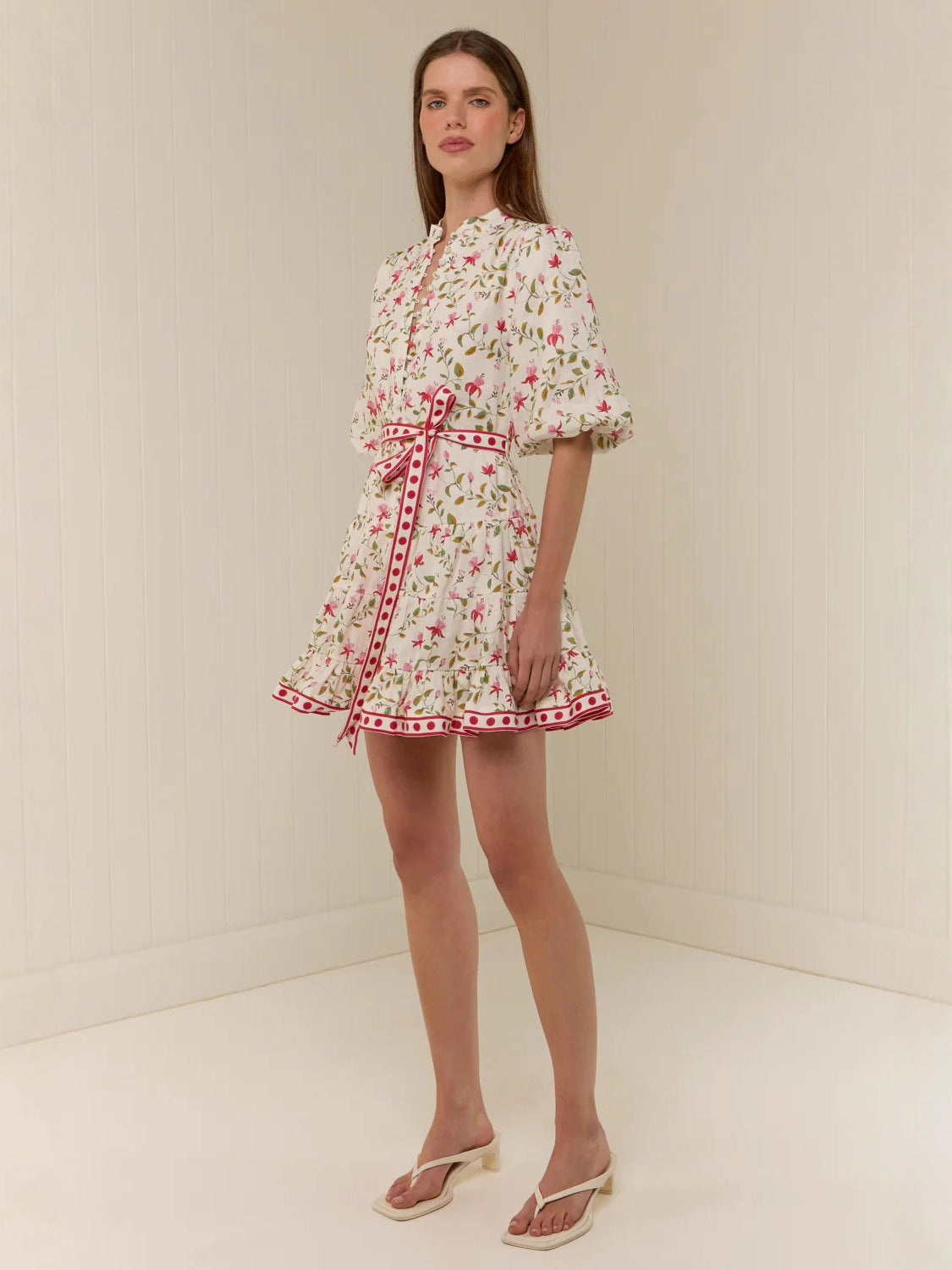 Rosalie Bloom Tie-Waist Mini Dress