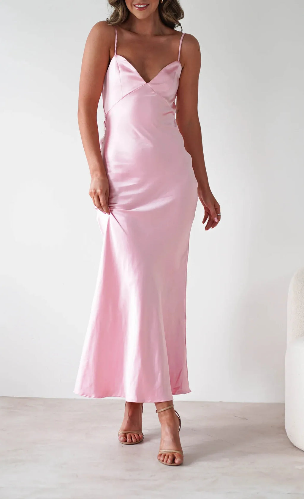 Rosalie Satin Slip Maxi Dress - Blush Pink
