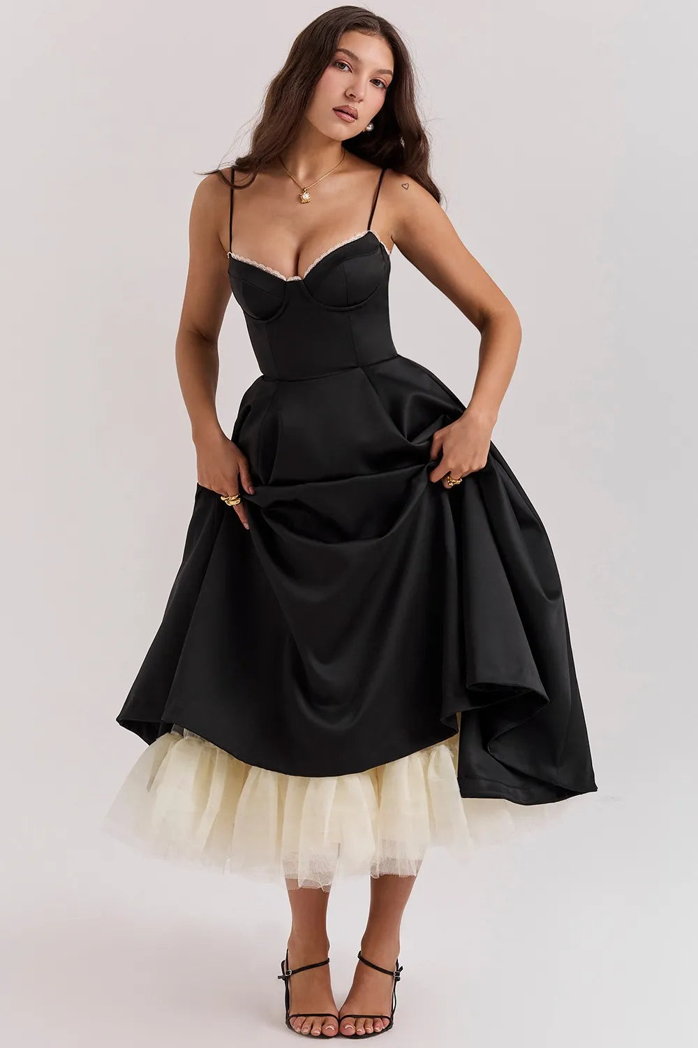 Waistband Sexy Space Girl Midi Dress - Black