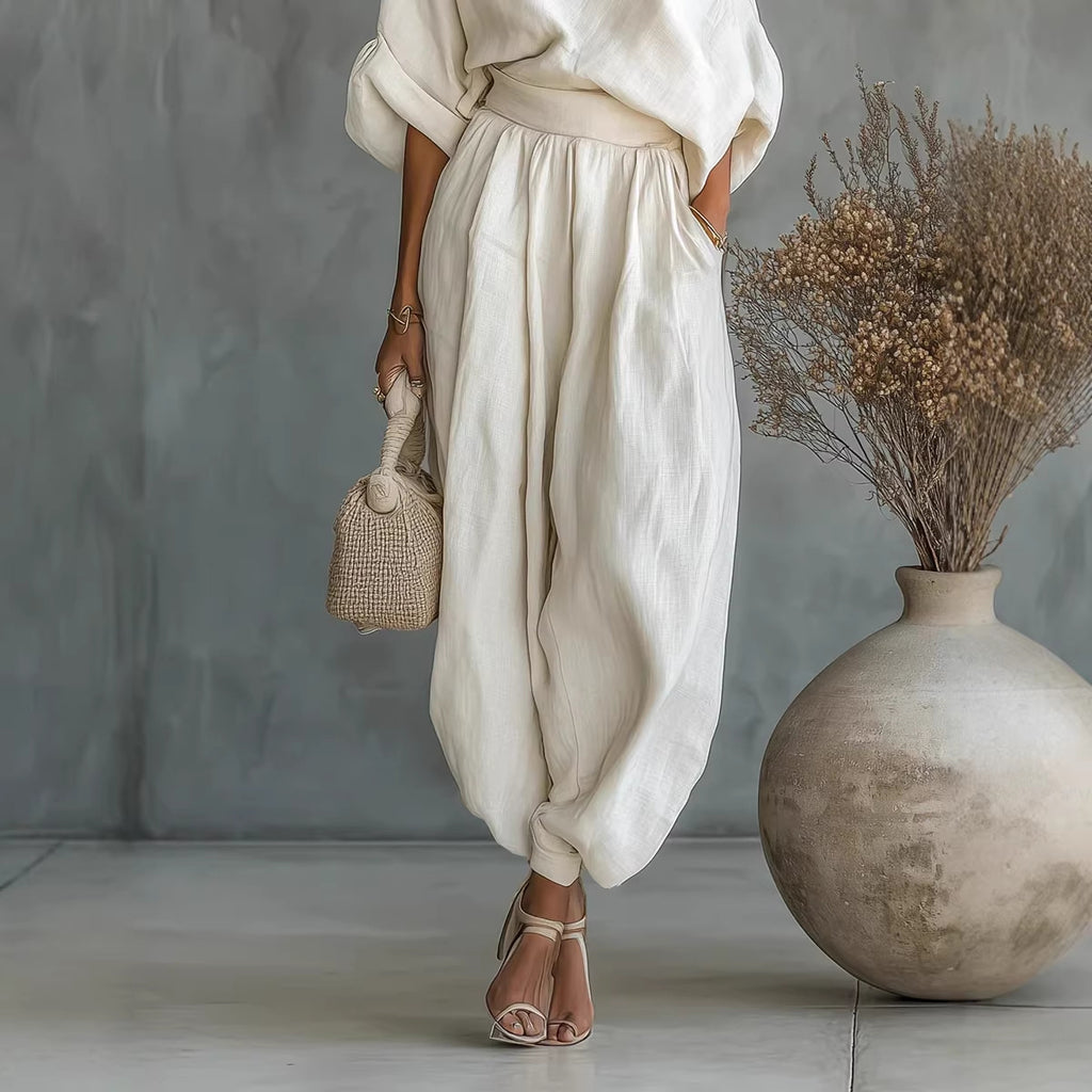Luna One-Shoulder Linen Blend Lounge Set