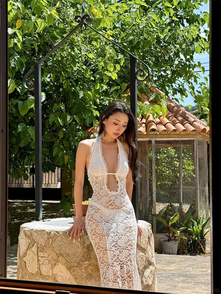 Amour Lace Halter Maxi Cover-Up Dress