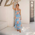 Santorini Bloom Printed Midi Dress - Sky Blue Floral