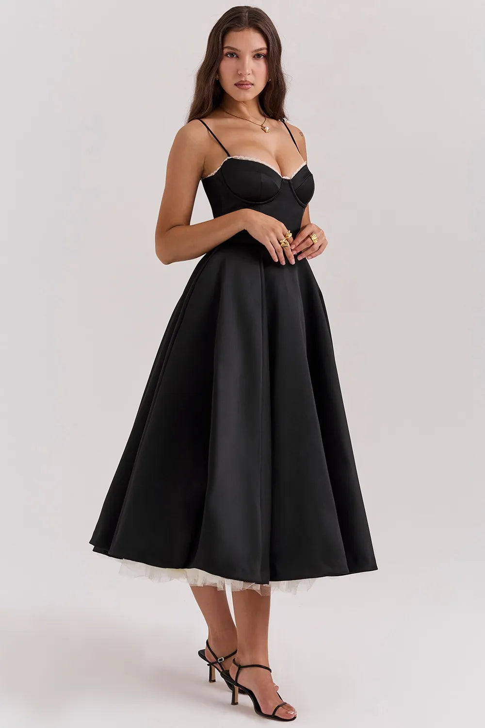 Waistband Sexy Space Girl Midi Dress - Black