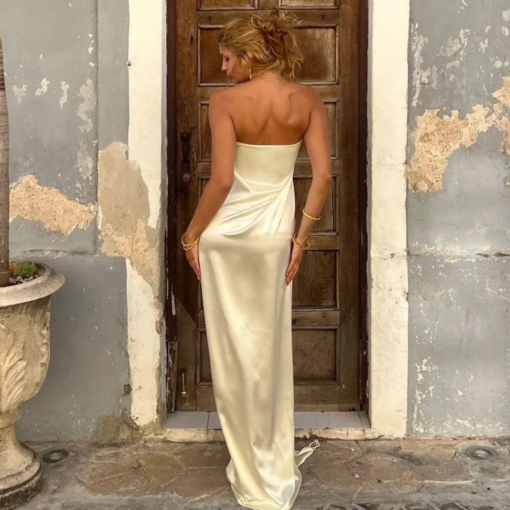 Strapless Satin Maxi Dress
