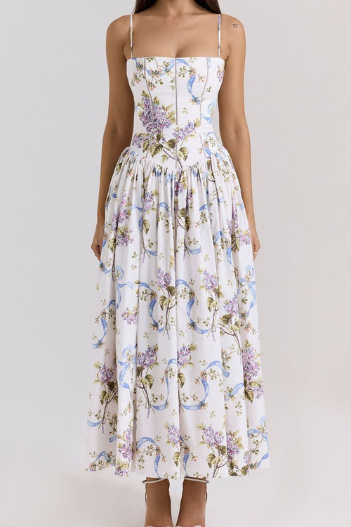 Celeste Corset Midi Dress - Large White Flowers