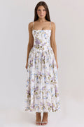 Celeste Corset Midi Dress - Large White Flowers