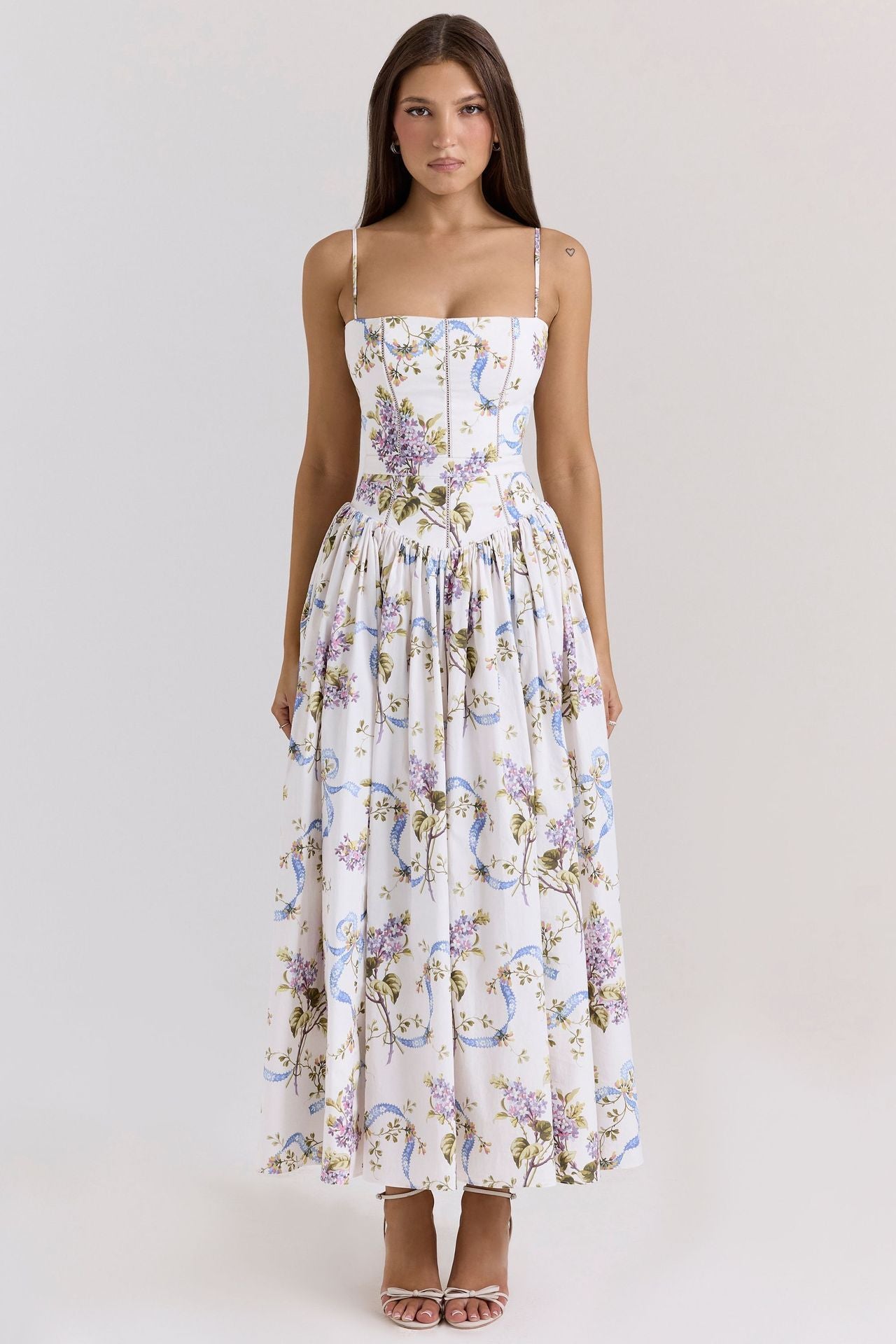 Celeste Corset Midi Dress - Large White Flowers