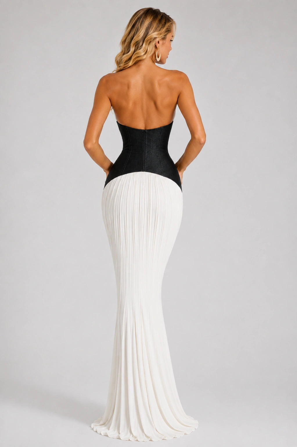 Celeste Contrast Halter Maxi Dress - White & Denim Elegance