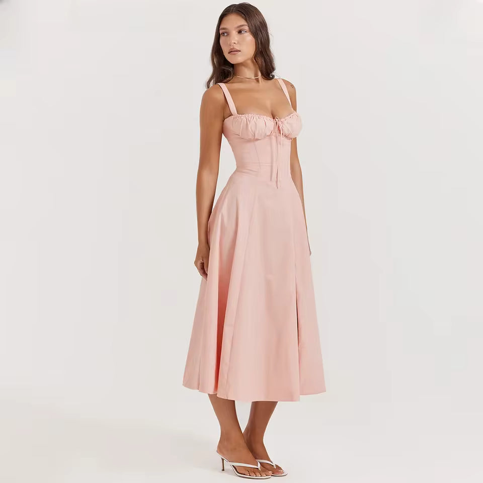 Rosalie Floral Corset Midi Dress - Pink