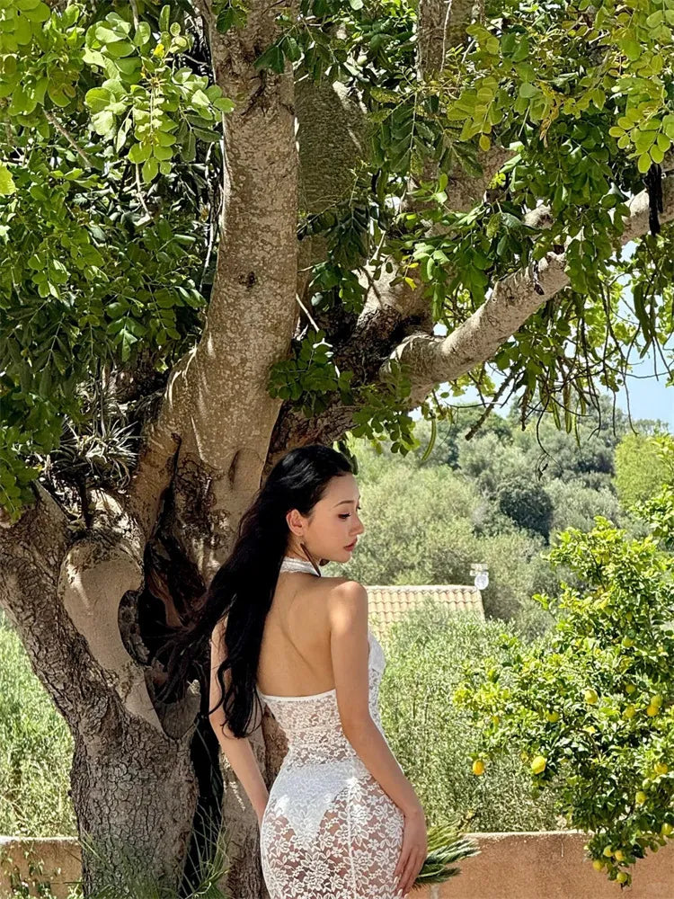 Amour Lace Halter Maxi Cover-Up Dress