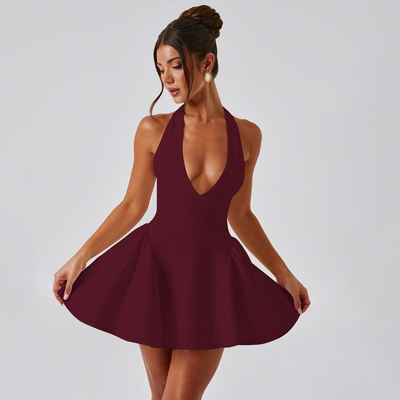 Midnight Muse Deep V Halter Mini Dress