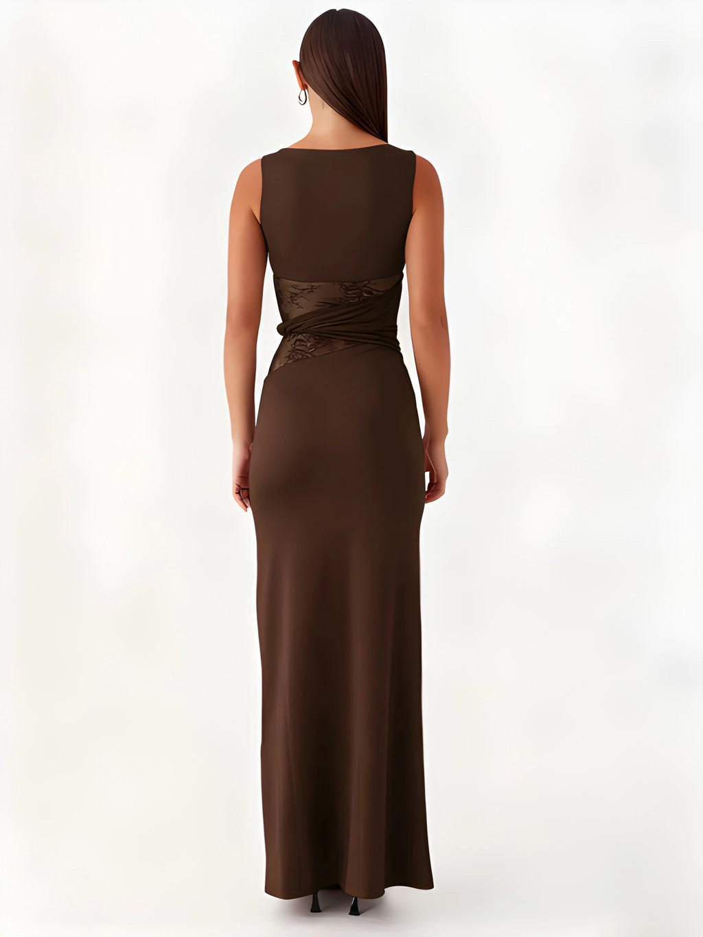 Celeste Lace Cut-Out Maxi Dress - Brown