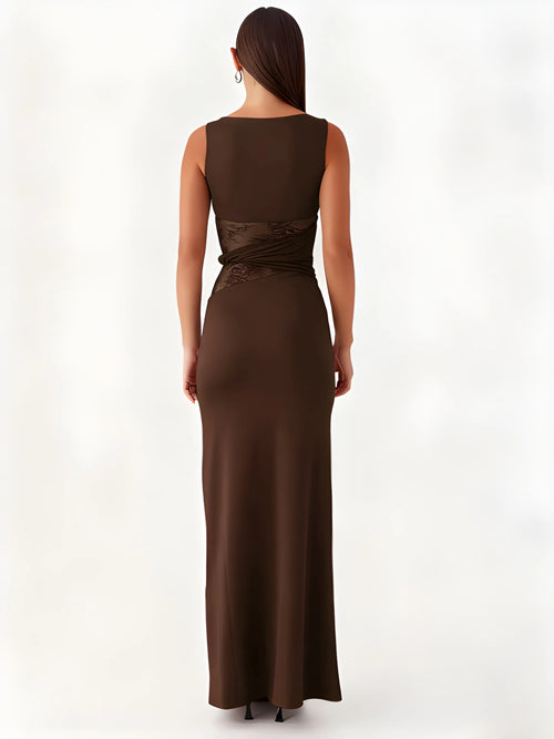 Celeste Lace Cut-Out Maxi Dress - Brown