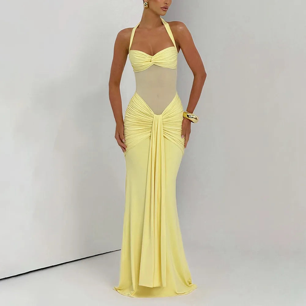 Golden Glow Ruched Maxi Dress - Yellow