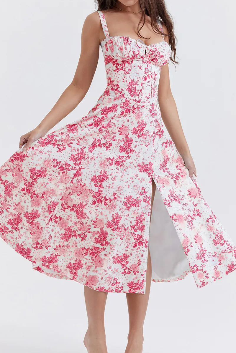 Everly Sweetheart Corset Midi Dress - Rose