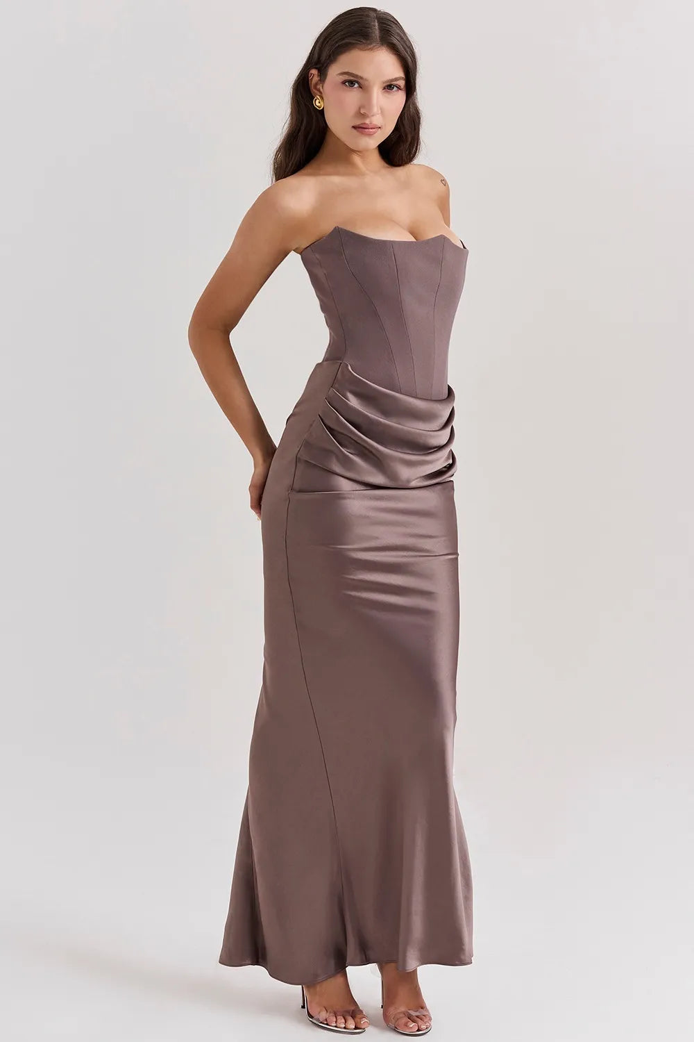 Moonlit Elegance Strapless Satin Maxi Dress