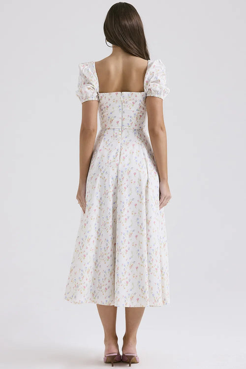 Celeste Corset Midi Dress - Short Sleeve White