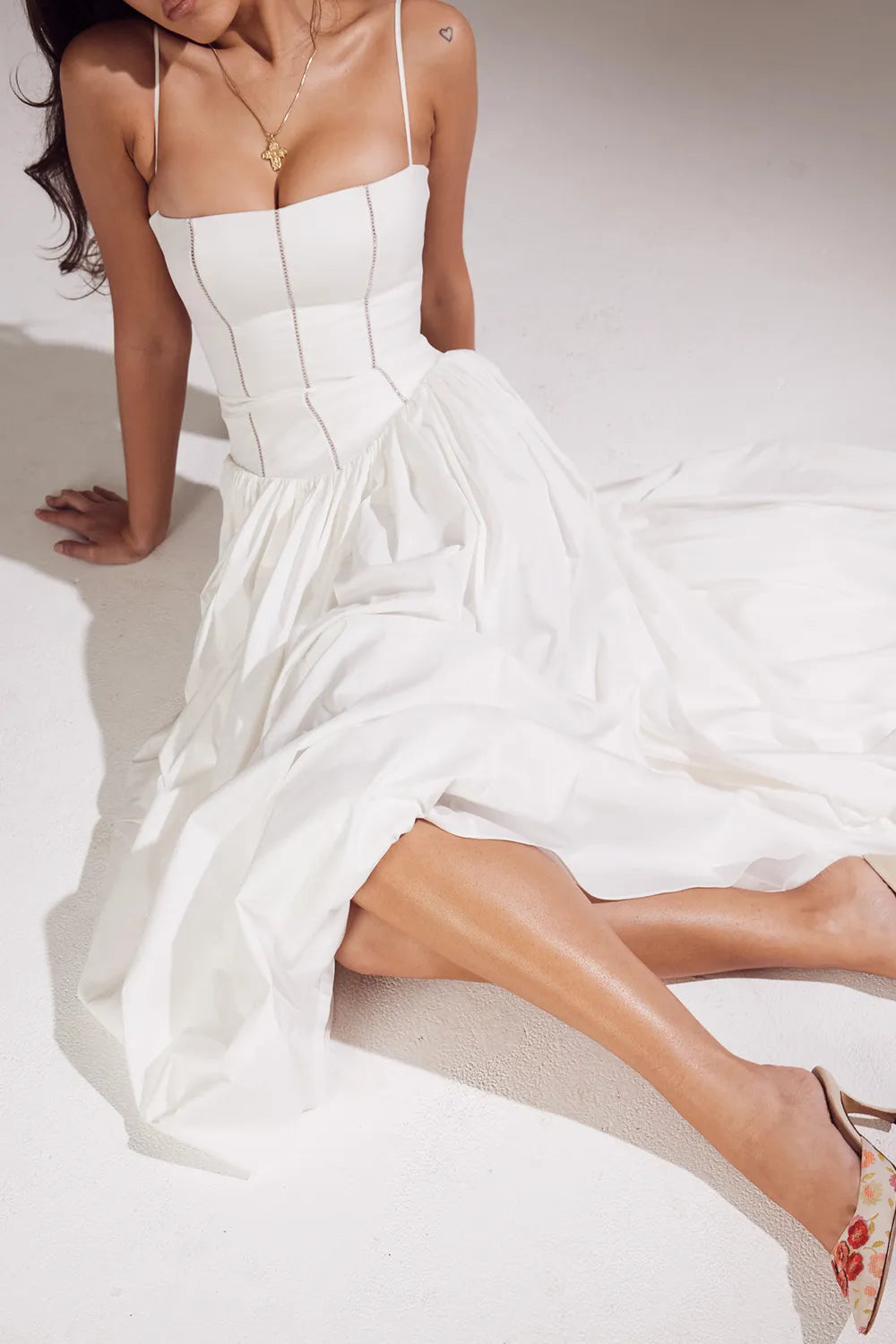 Celeste Corset Midi Dress - White