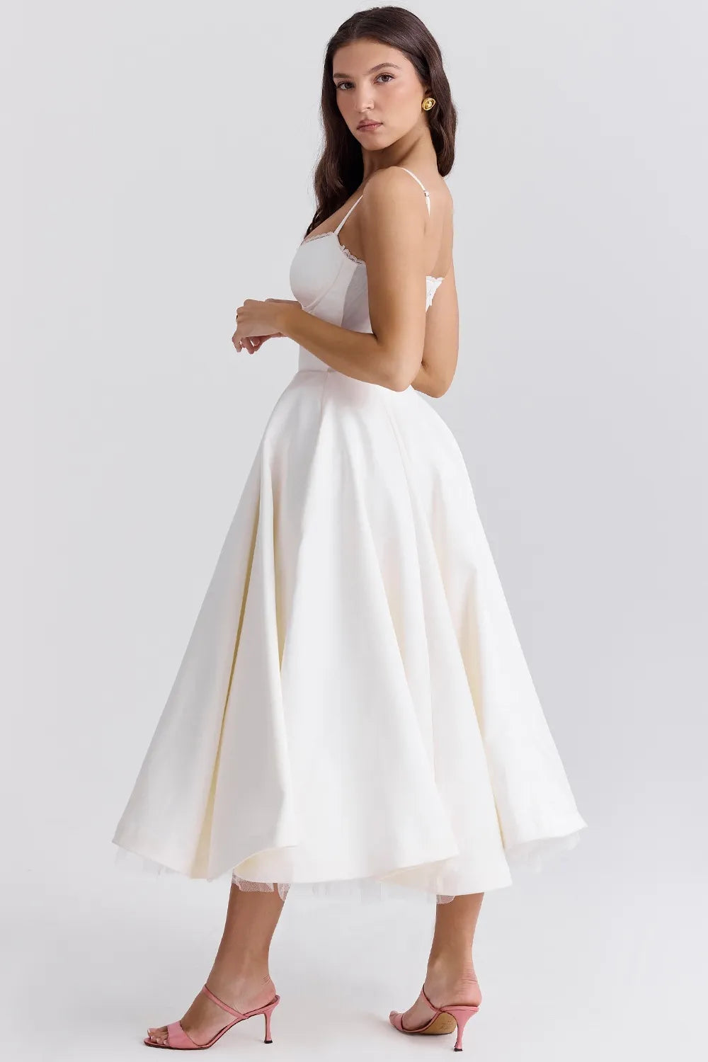 Waistband Sexy Space Girl Midi Dress - White