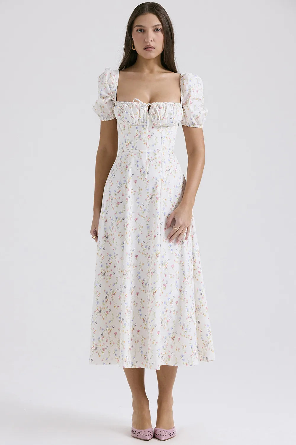 Celeste Corset Midi Dress - Short Sleeve White