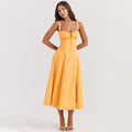 Rosalie Floral Corset Midi Dress - Orange