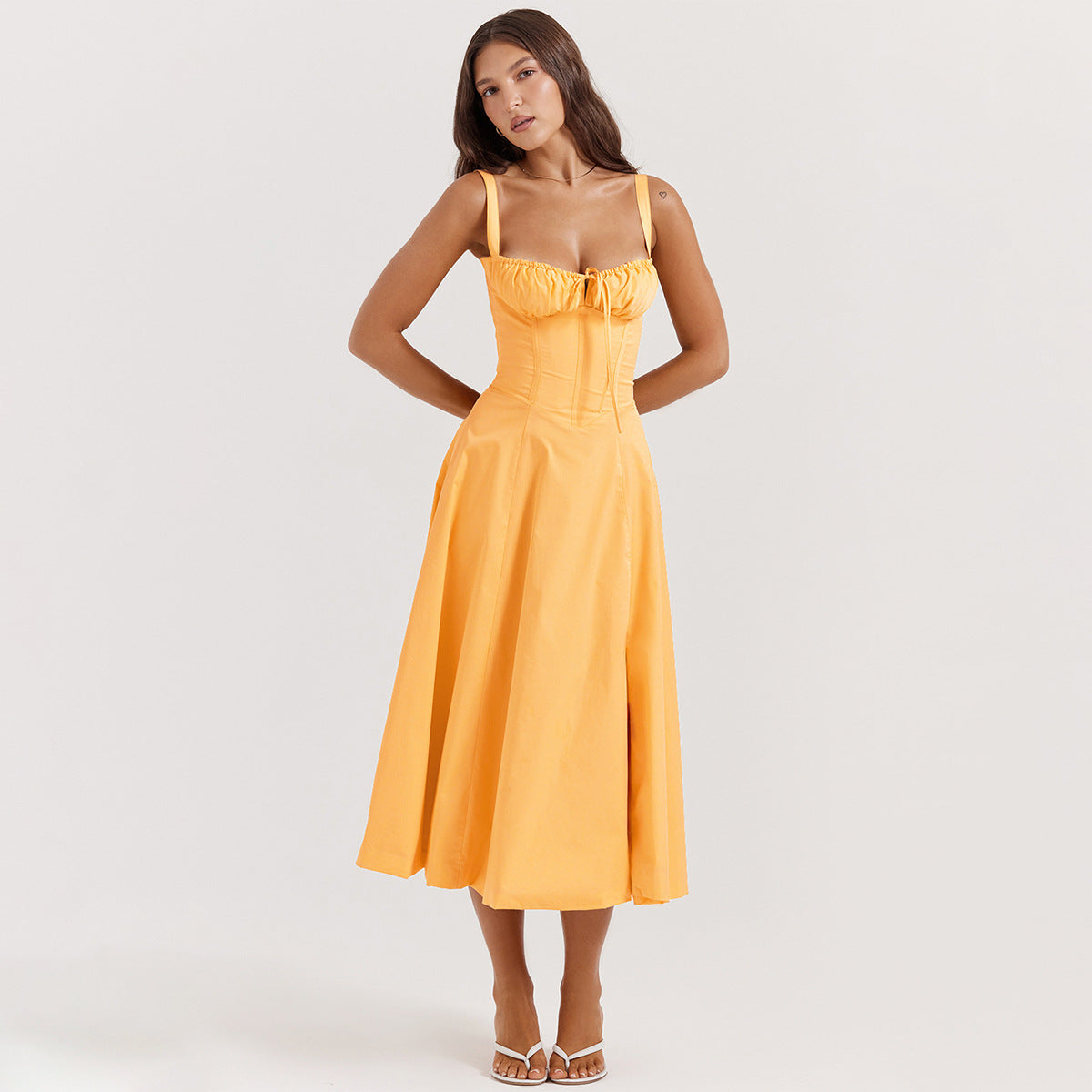 Rosalie Floral Corset Midi Dress - Orange
