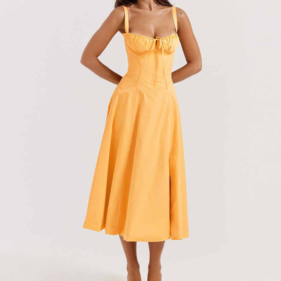 Rosalie Floral Corset Midi Dress - Orange