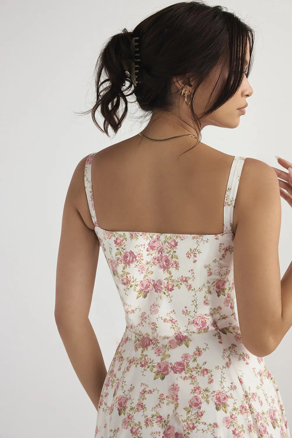 Everly Sweetheart Corset Midi Dress - Red flower