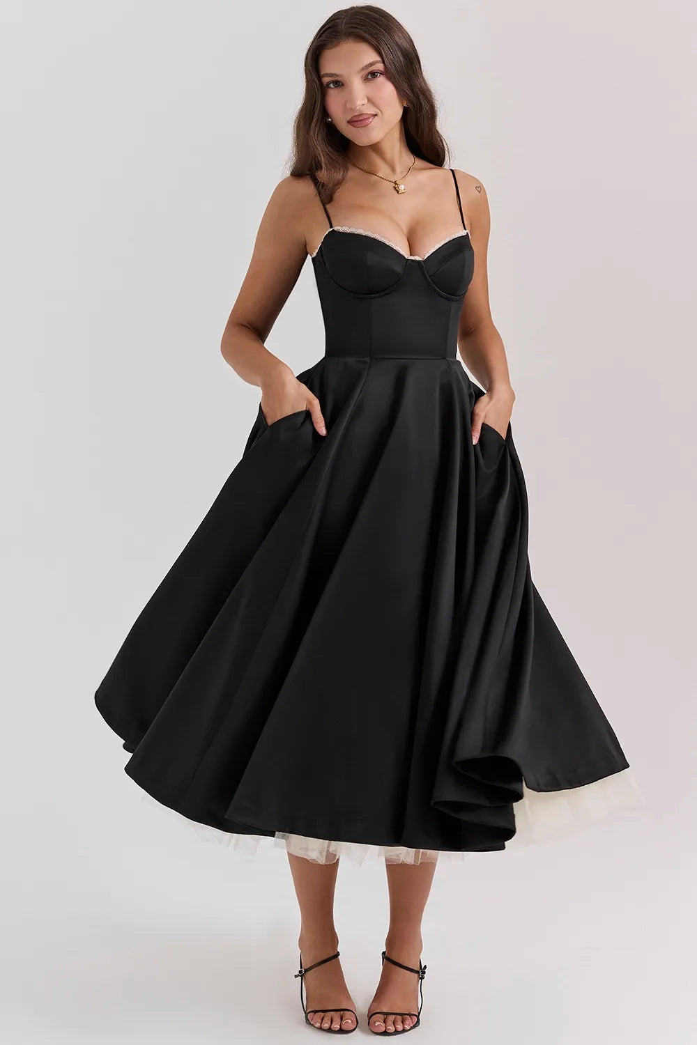 Waistband Sexy Space Girl Midi Dress - Black