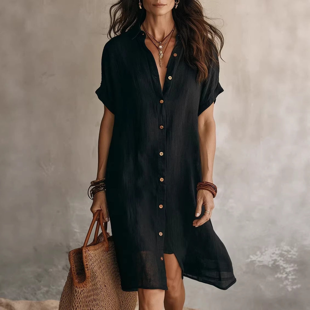 Harper Relaxed Button-Front Midi Dress