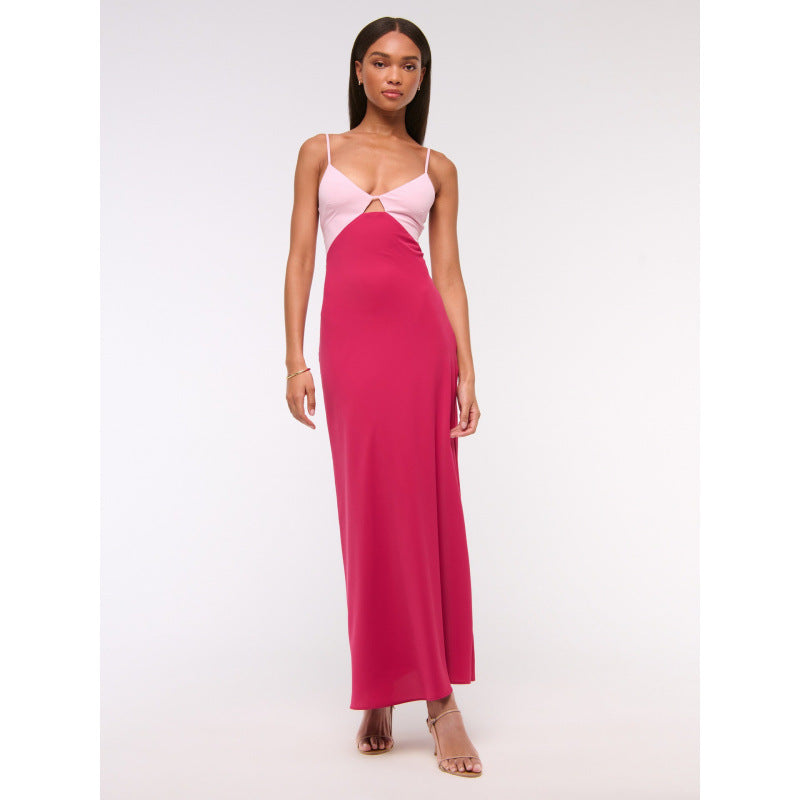 Blush & Fuchsia Cut-Out Satin Maxi Dress