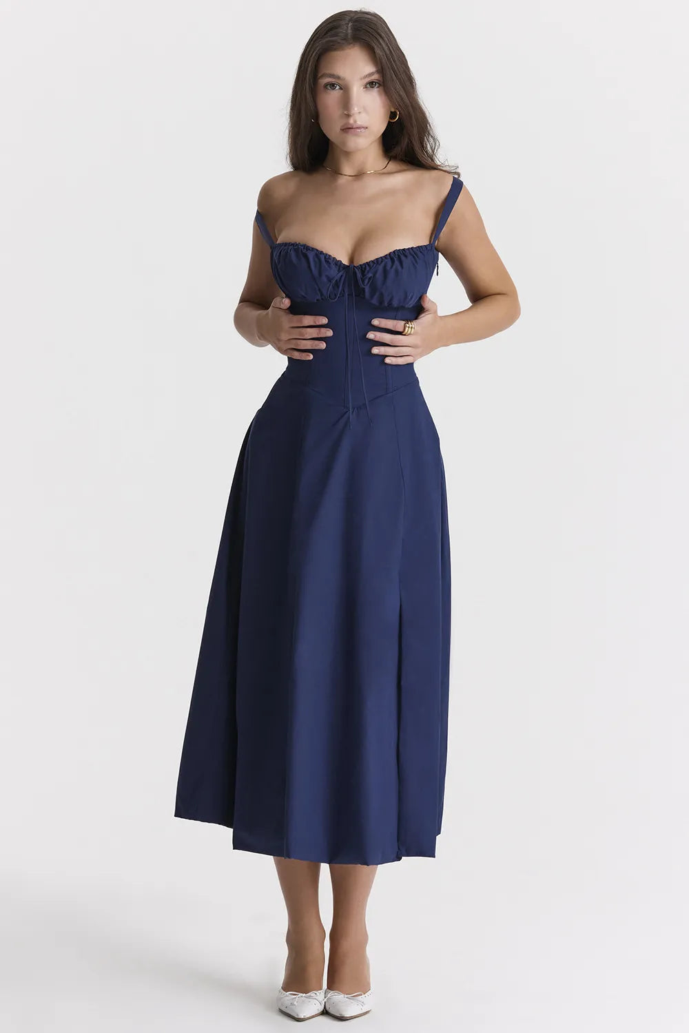 Everly Sweetheart Corset Midi Dress - Dark Blue
