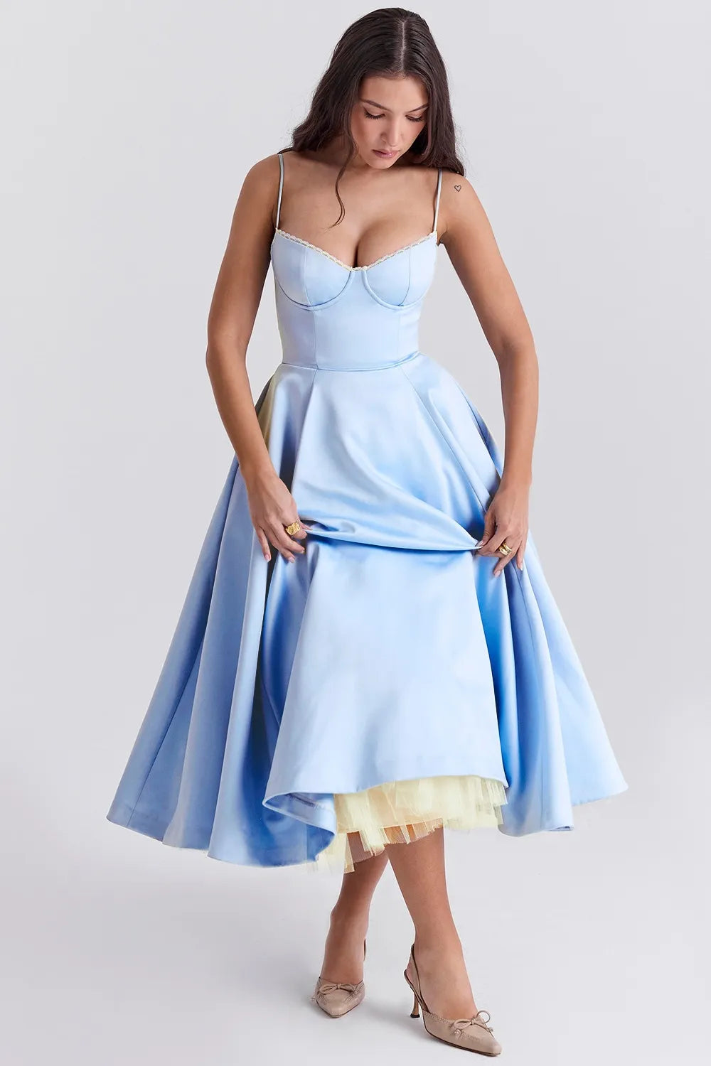 Waistband Sexy Space Girl Midi Dress - Blue