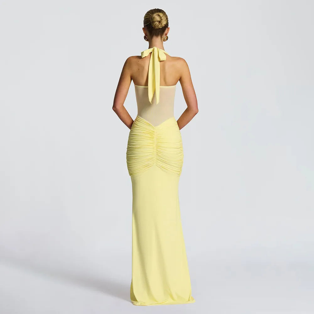Golden Glow Ruched Maxi Dress - Yellow