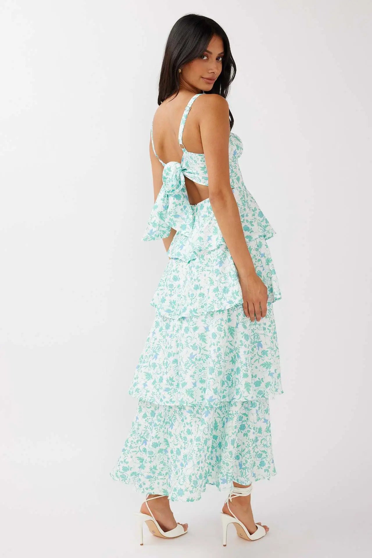 Summer Bloom Tiered Maxi Dress - Green