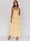 Summer Bloom Tiered Maxi Dress - Yellow