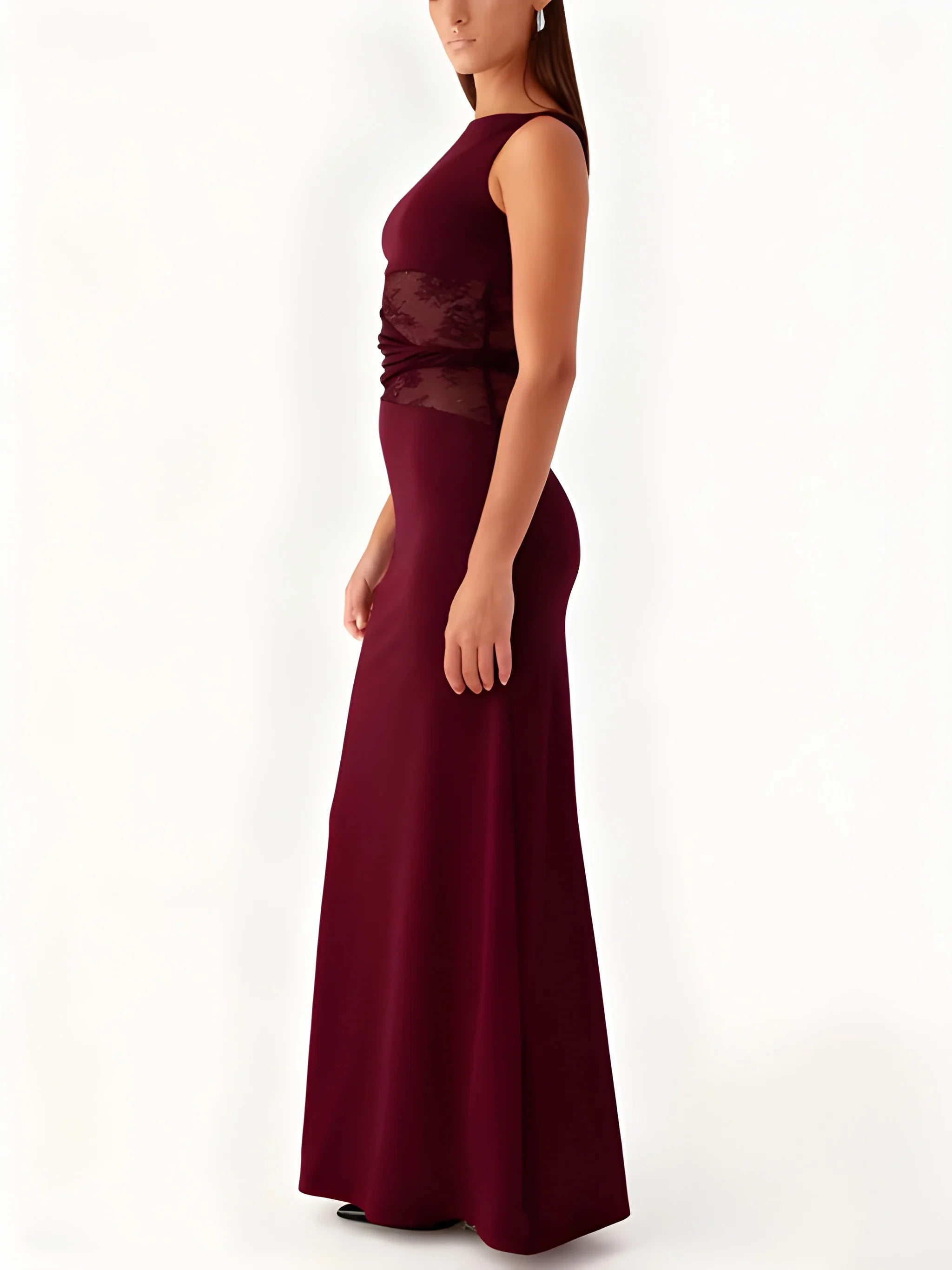 Celeste Lace Cut-Out Maxi Dress - Wine Red