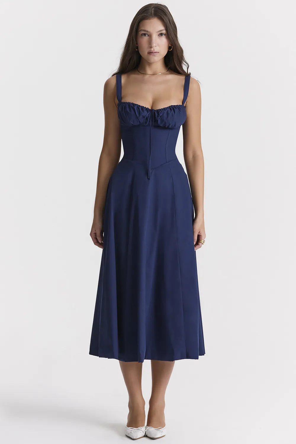 Everly Sweetheart Corset Midi Dress - Dark Blue