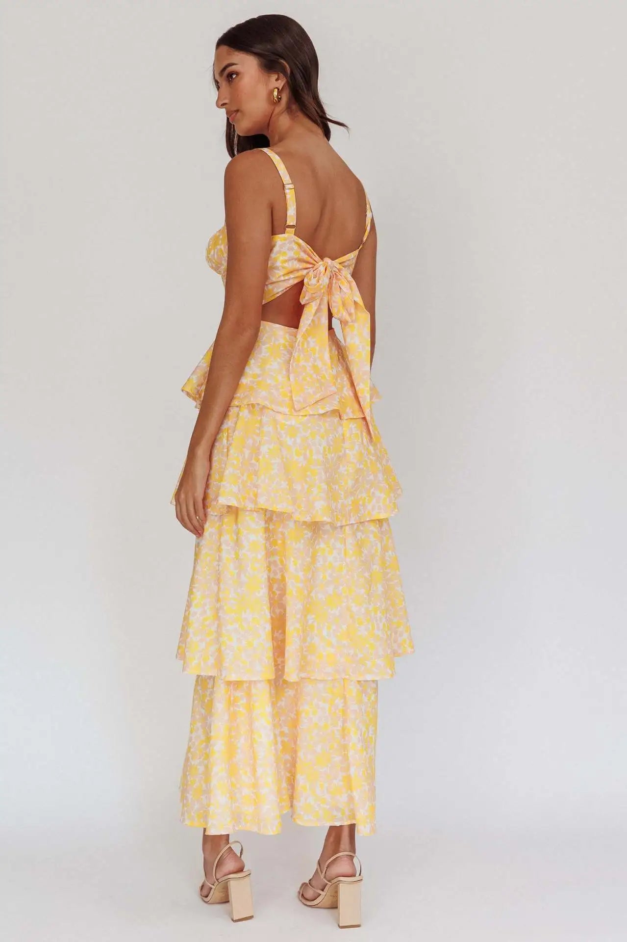 Summer Bloom Tiered Maxi Dress - Yellow