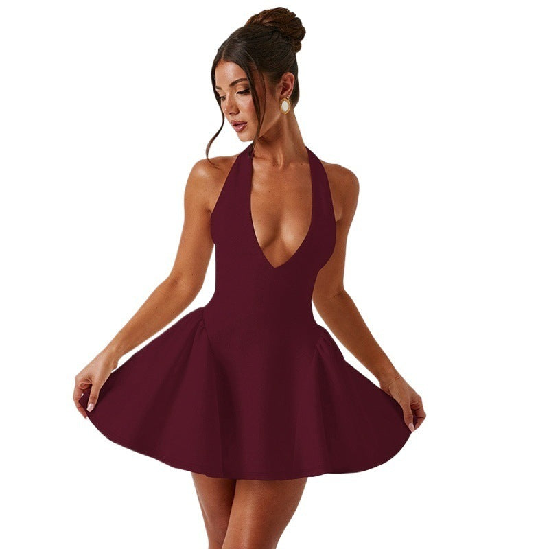 Midnight Muse Deep V Halter Mini Dress