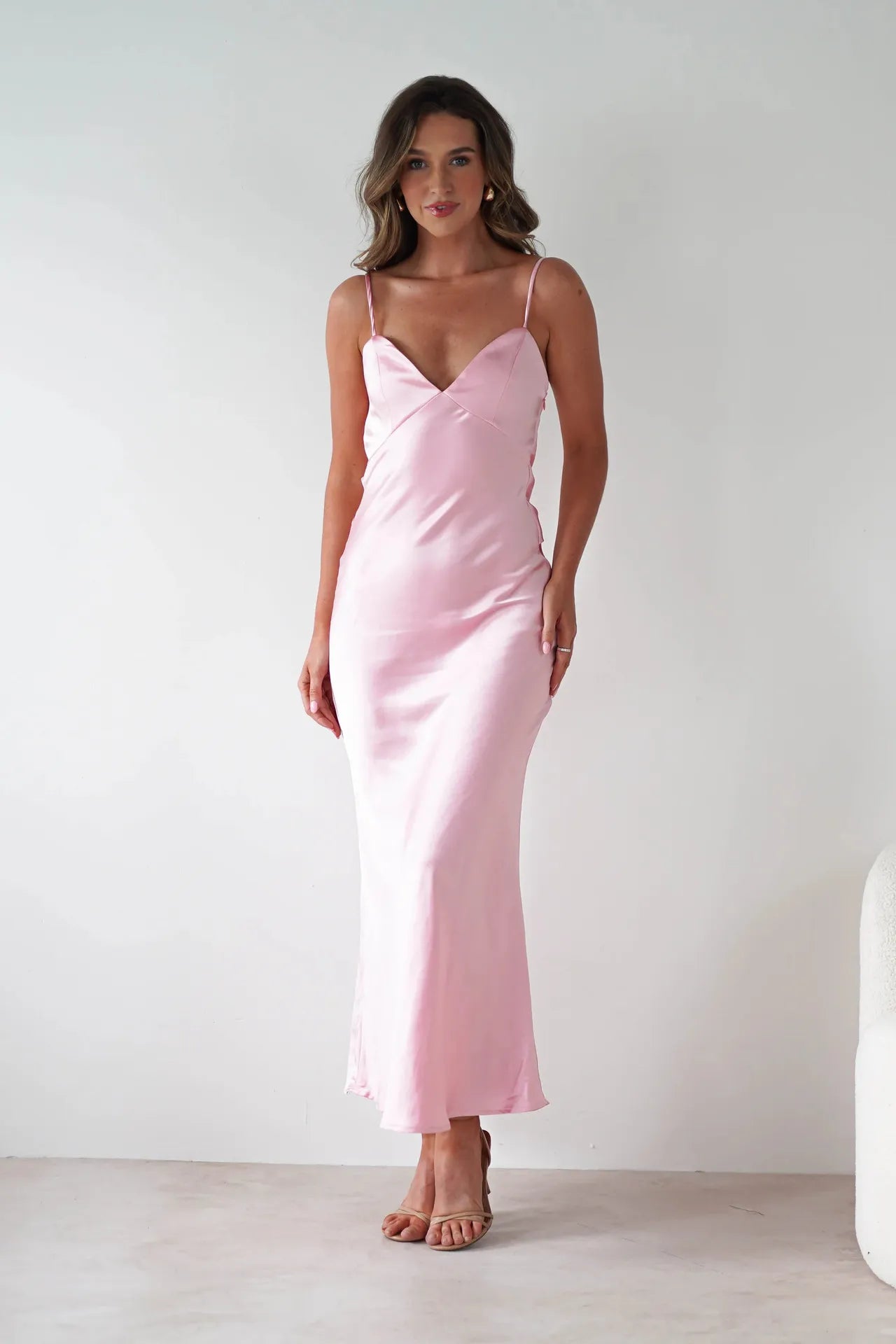 Rosalie Satin Slip Maxi Dress - Blush Pink