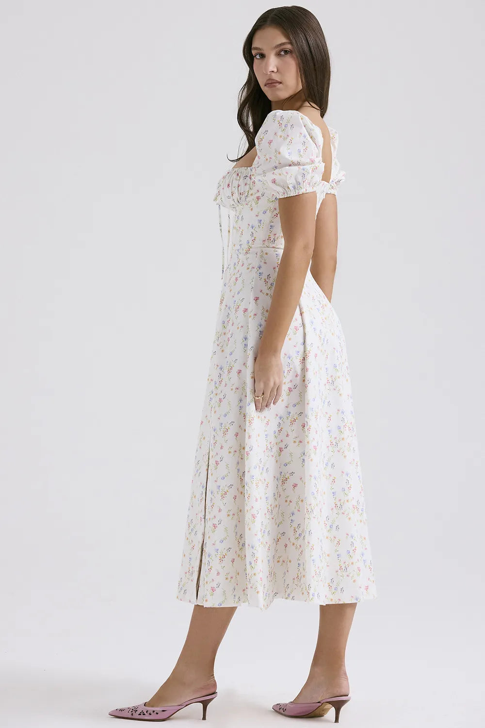 Celeste Corset Midi Dress - Short Sleeve White