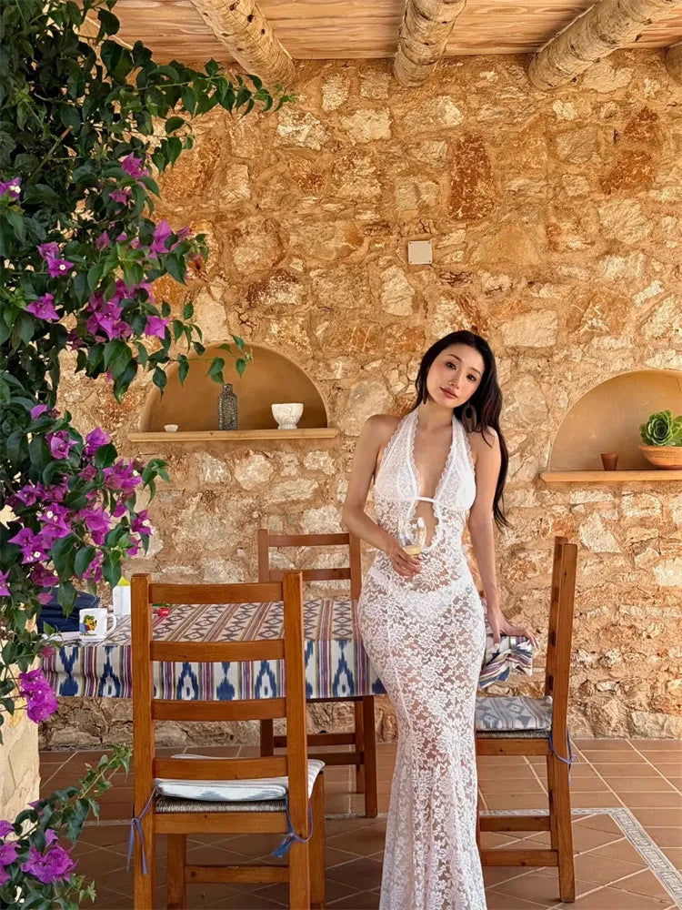 Amour Lace Halter Maxi Cover-Up Dress
