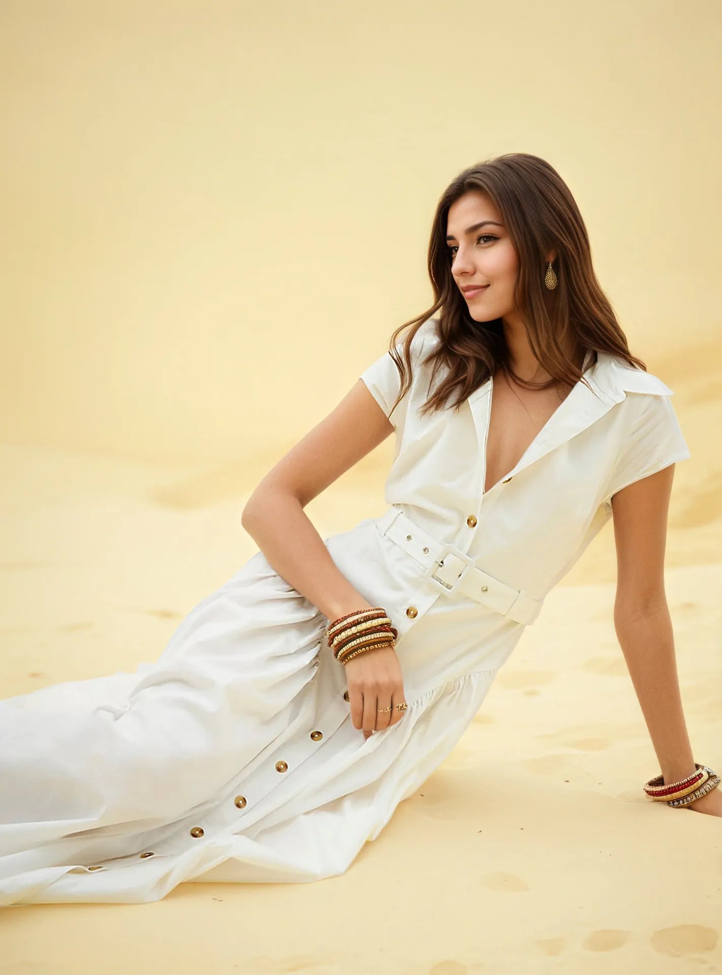 Santorini Breeze Belted Maxi Dress