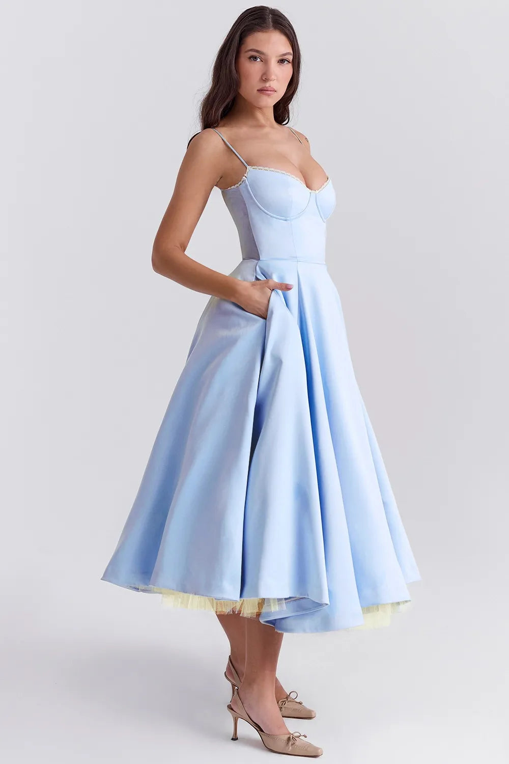 Waistband Sexy Space Girl Midi Dress - Blue