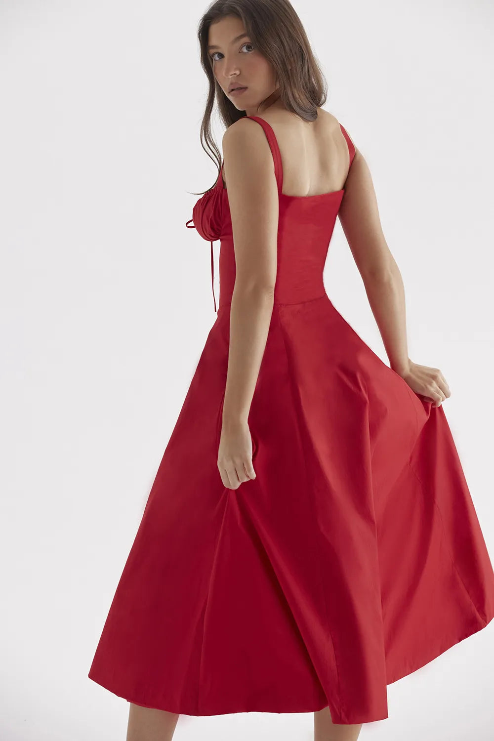 Everly Sweetheart Corset Midi Dress - Bright red