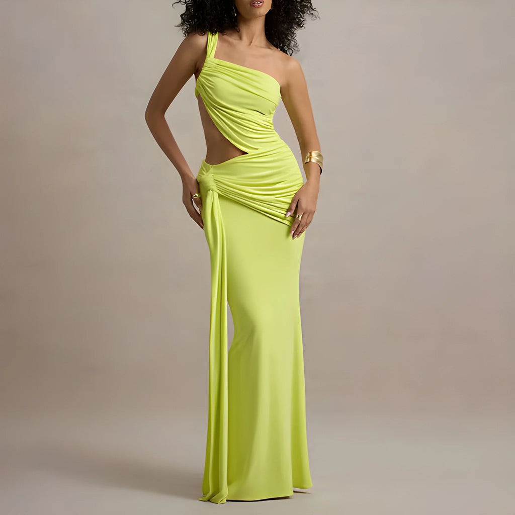 Seraphina One-Shoulder Cut-Out Maxi Dress - Green