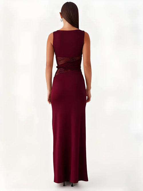 Celeste Lace Cut-Out Maxi Dress - Wine Red