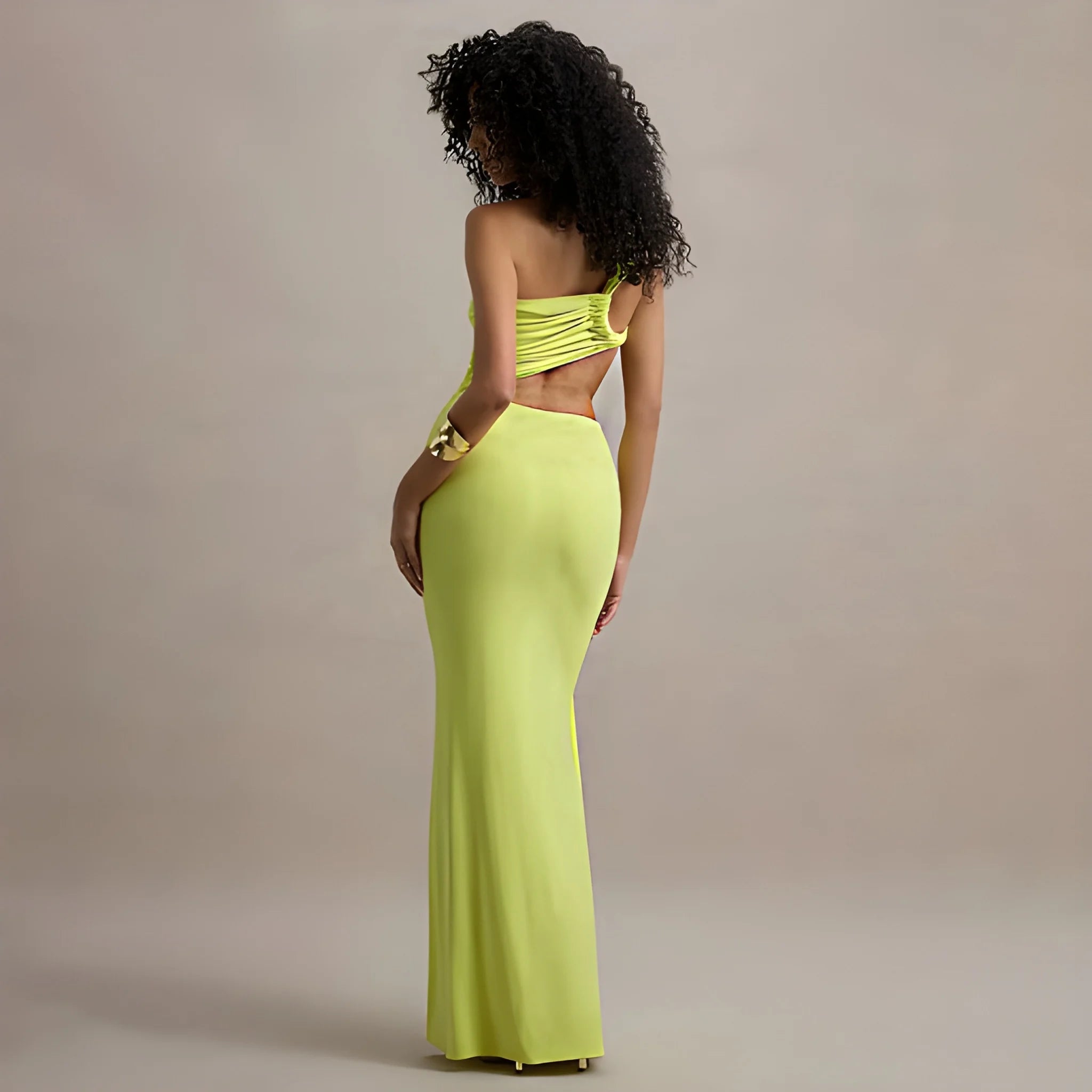 Seraphina One-Shoulder Cut-Out Maxi Dress - Green