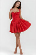 Romance Lace Trim Mini Dress - Red